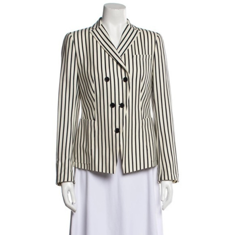 Akris Punto cream and black striped stretch wool blazer